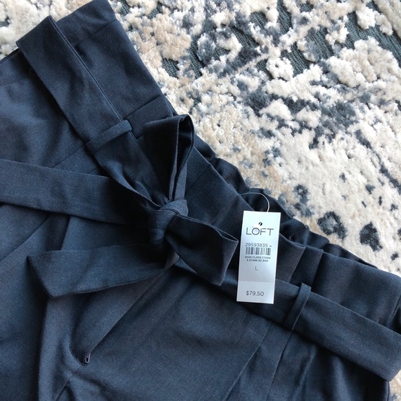 NWT LOFT Tie Waist Slim Pants, Navy - Picture 2 of 16